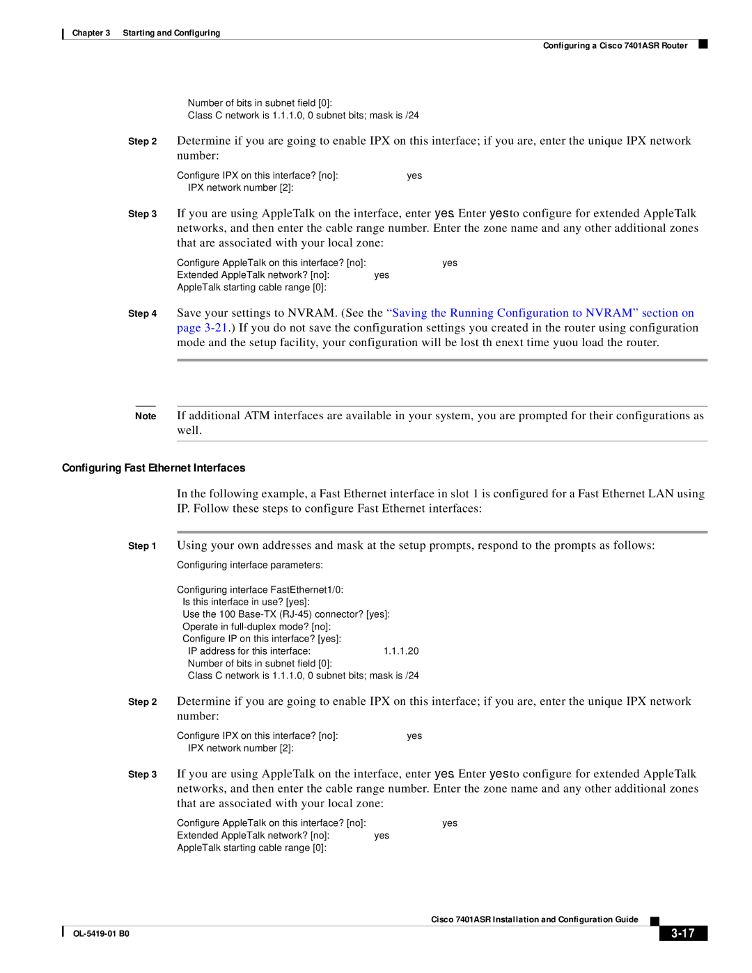 Cisco Systems 7401ASR manual Configuring Fast Ethernet Interfaces 