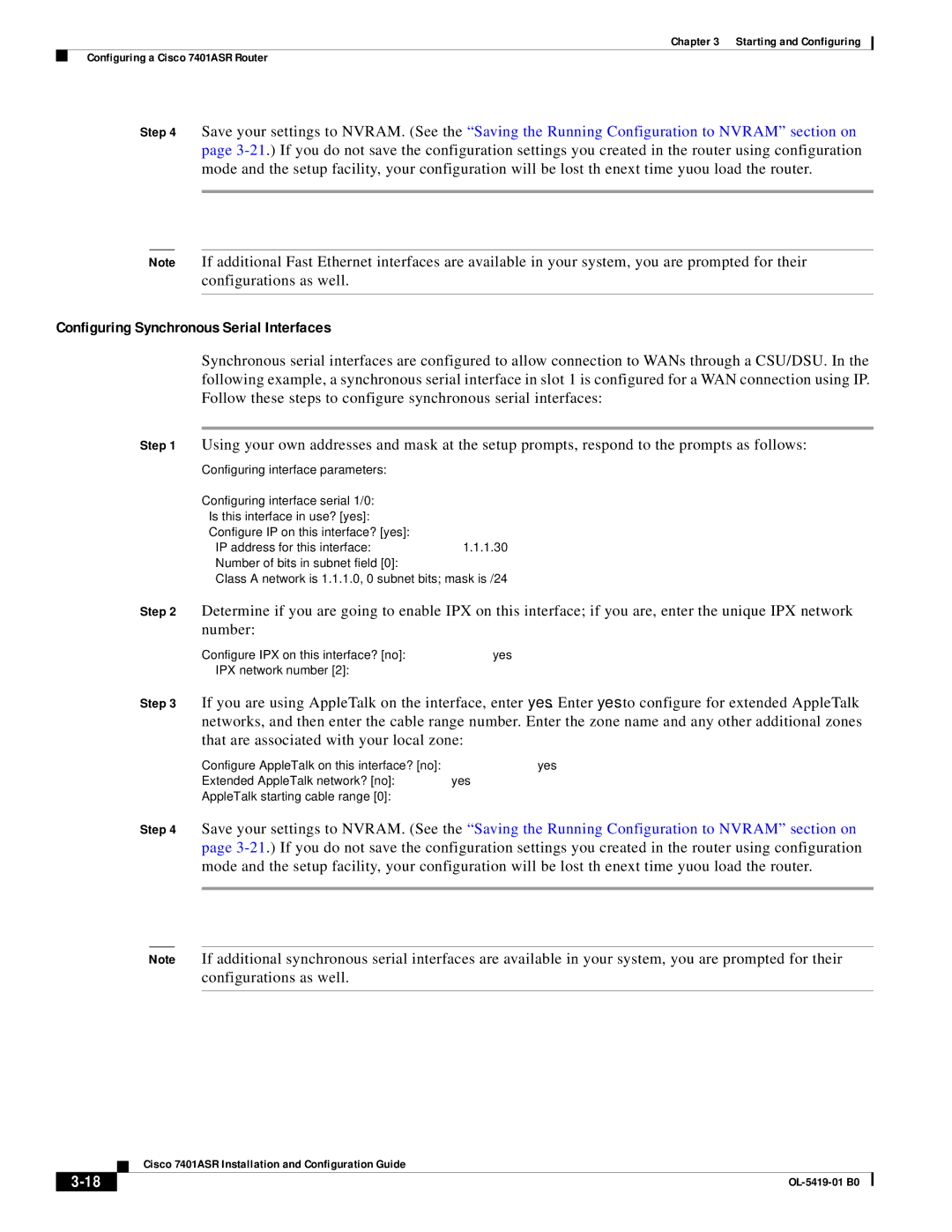 Cisco Systems 7401ASR manual Configuring Synchronous Serial Interfaces 