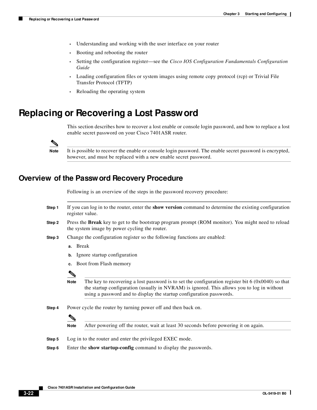 Cisco Systems 7401ASR manual Replacing or Recovering a Lost Password, Overview of the Password Recovery Procedure 