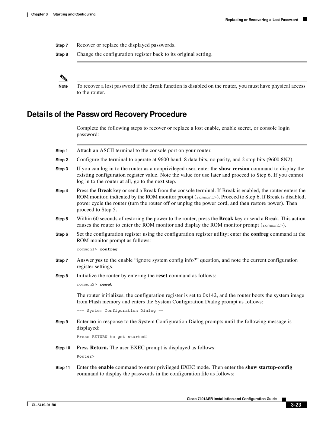 Cisco Systems 7401ASR manual Details of the Password Recovery Procedure 