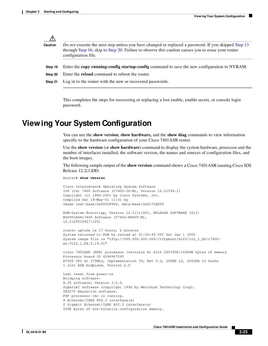 Cisco Systems 7401ASR manual Viewing Your System Configuration, Boot images, Release 12.21DD, Router# show version 