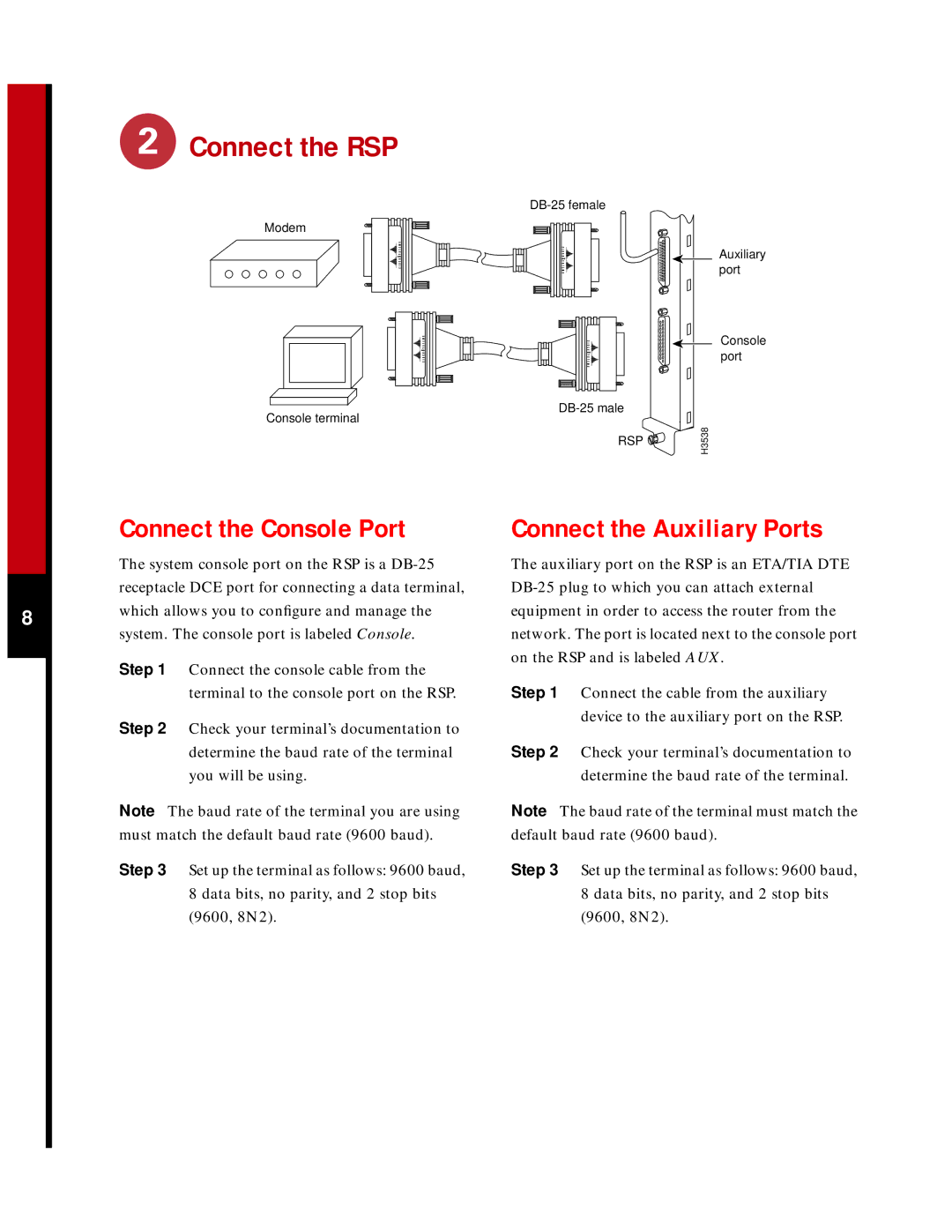 Cisco Systems 7505 quick start Connect the RSP 