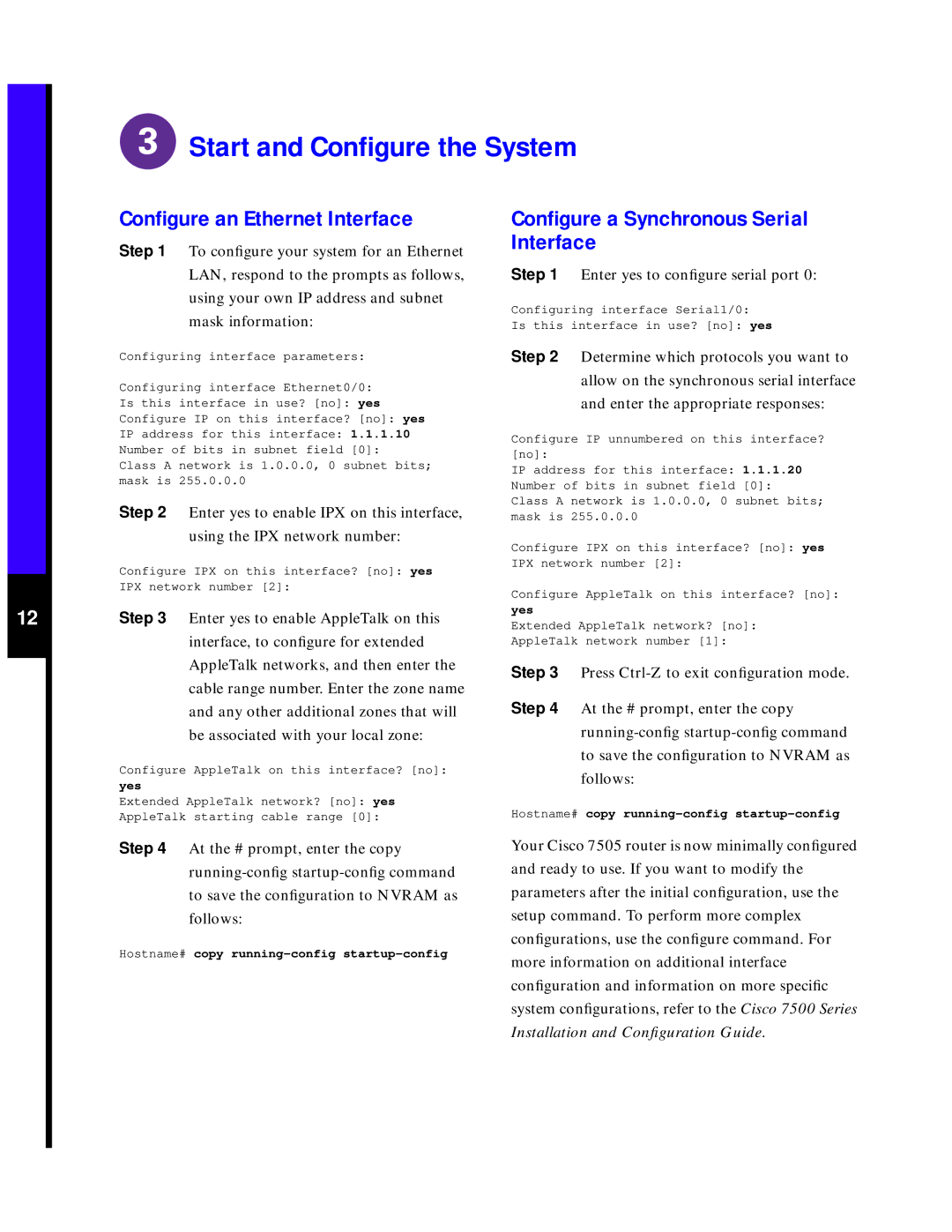 Cisco Systems 7505 quick start Conﬁgure an Ethernet Interface 