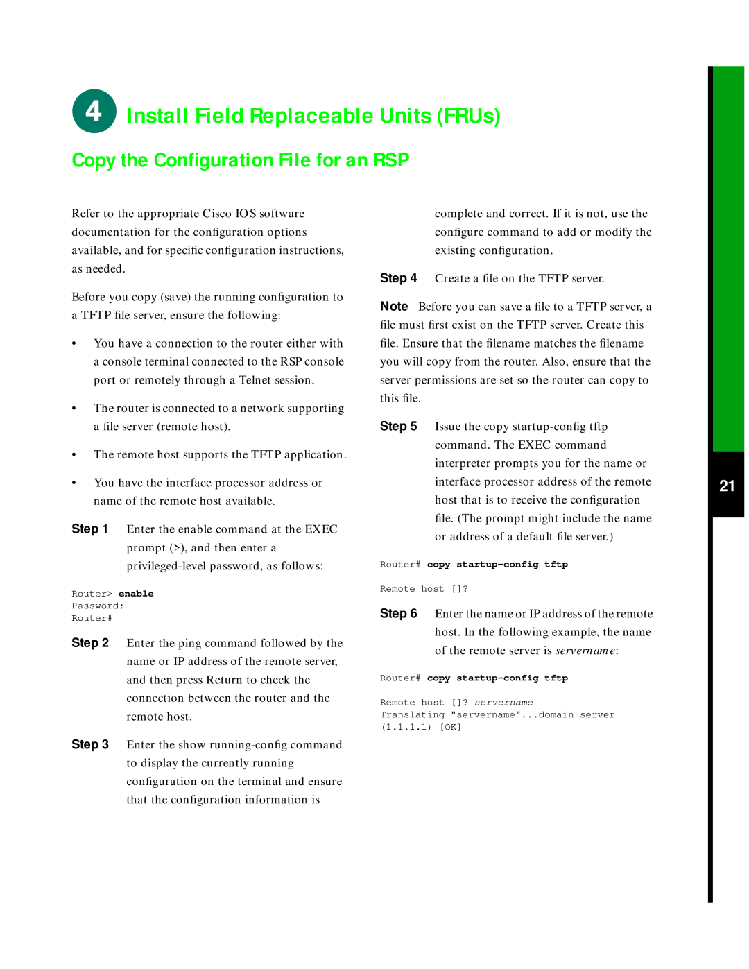 Cisco Systems 7505 quick start Copy the Conﬁguration File for an RSP 