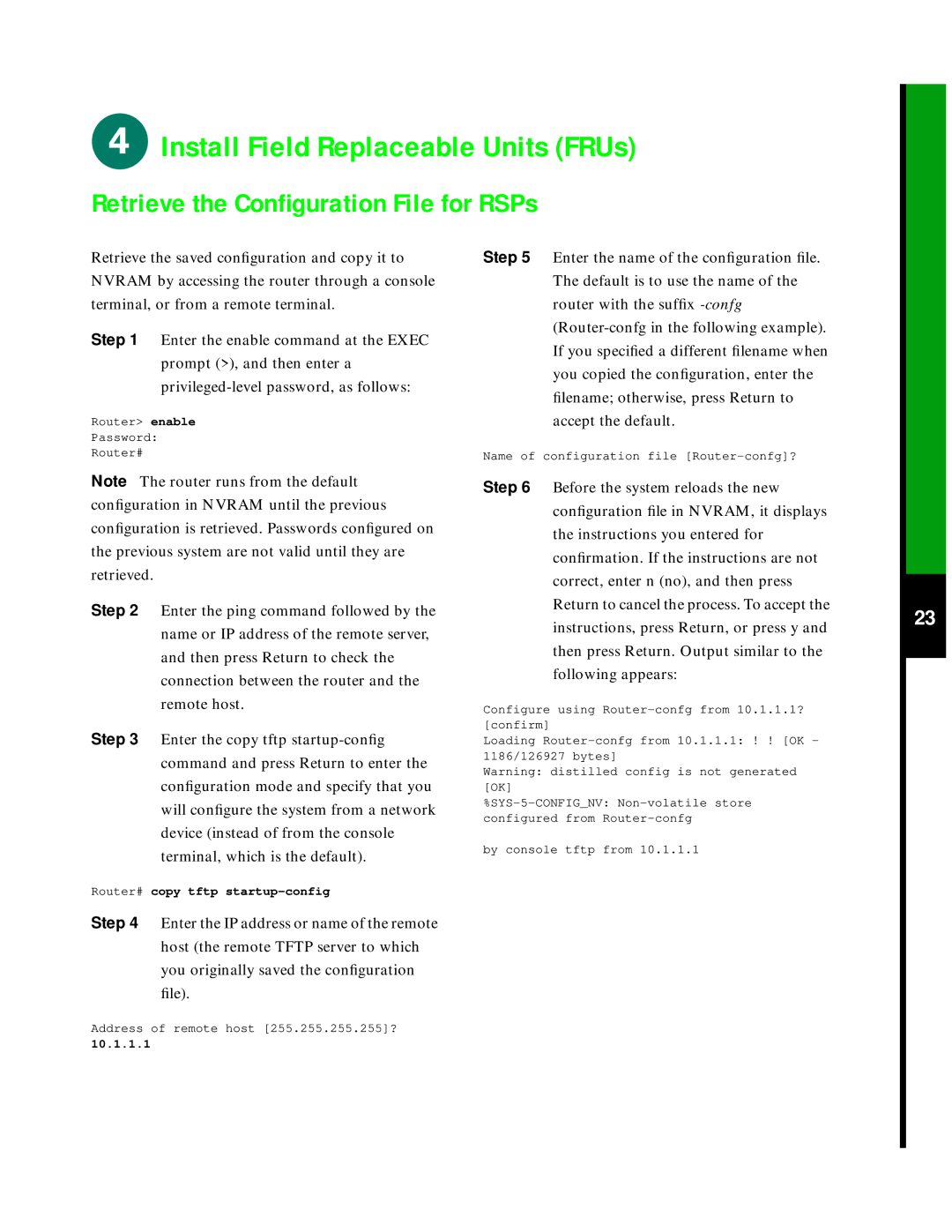 Cisco Systems 7505 quick start Retrieve the Conﬁguration File for RSPs 