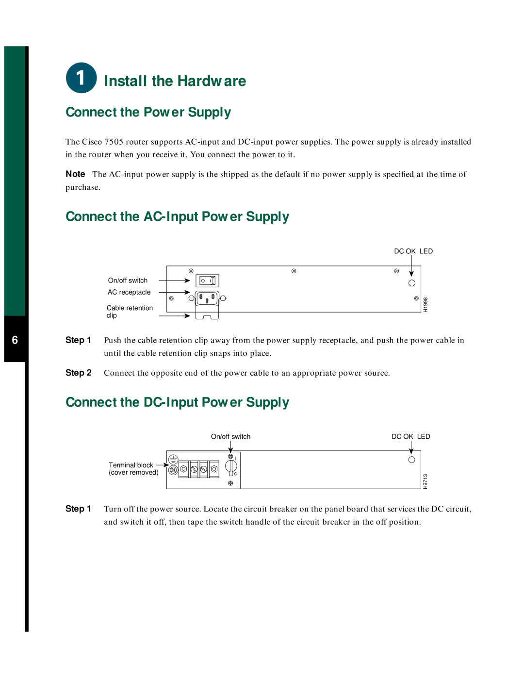 Cisco Systems 7505 Connect the Power Supply, Connect the AC-Input Power Supply, Connect the DC-Input Power Supply 