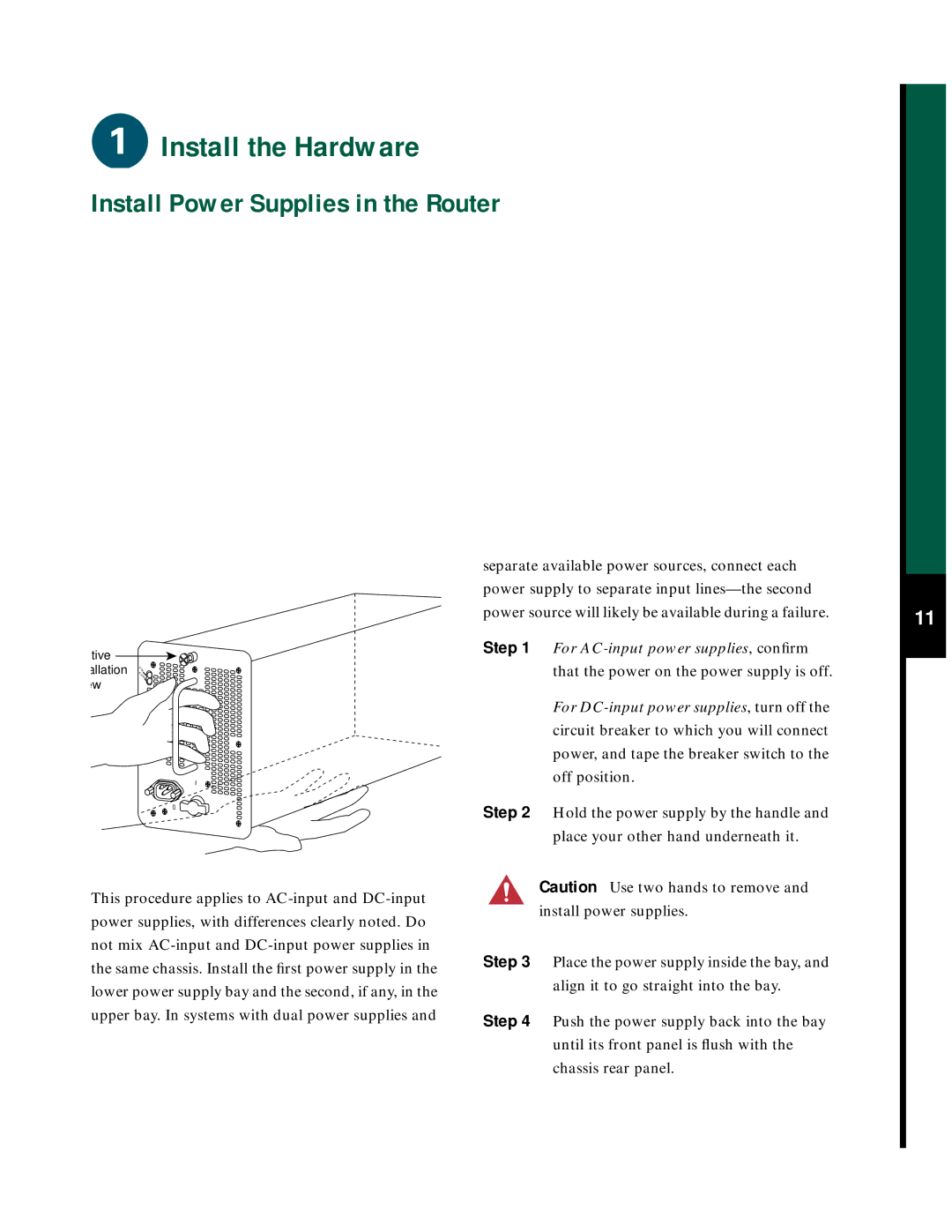 Cisco Systems 7507 quick start Install Power Supplies in the Router 