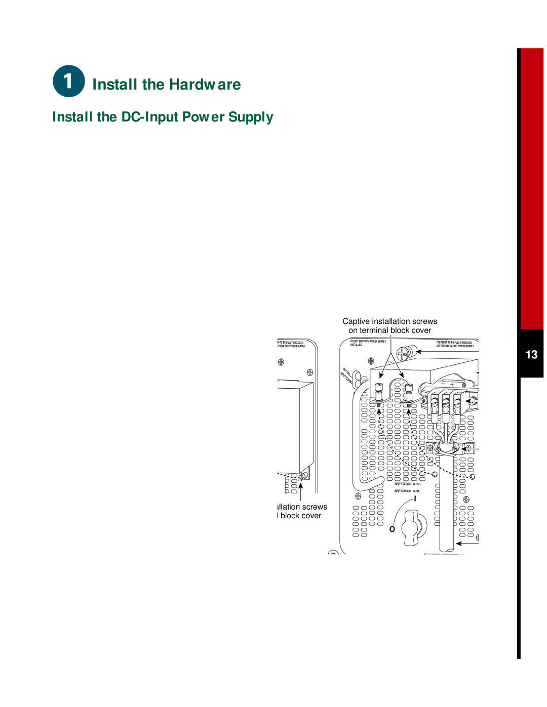 Cisco Systems 7507 quick start Install the DC-Input Power Supply, On terminal block cover 