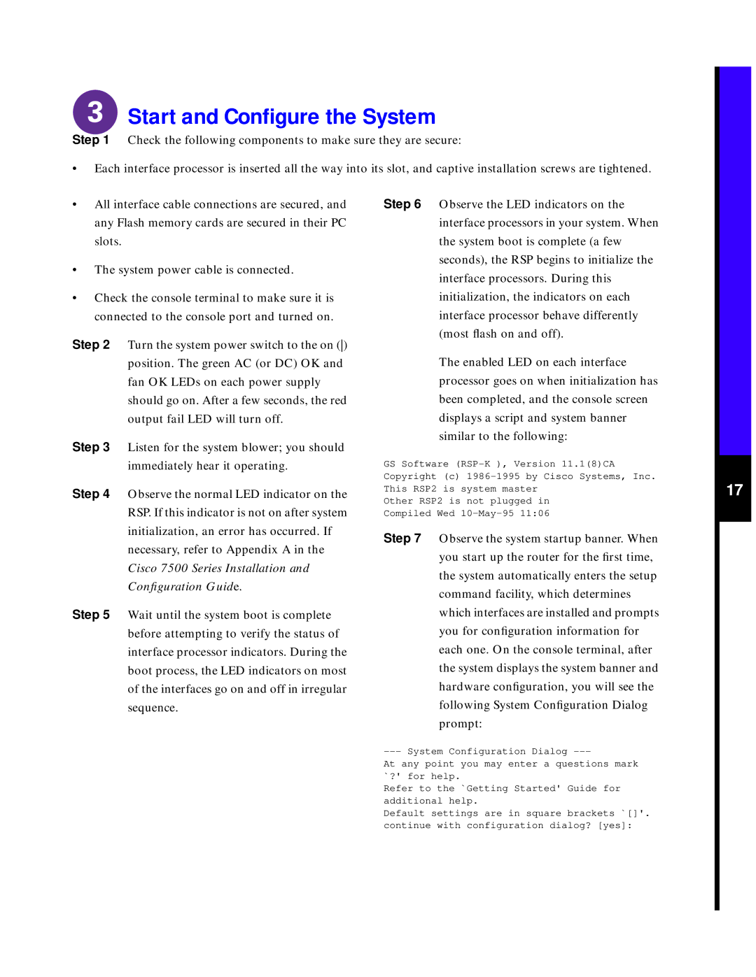 Cisco Systems 7507 quick start Start and Conﬁgure the System 