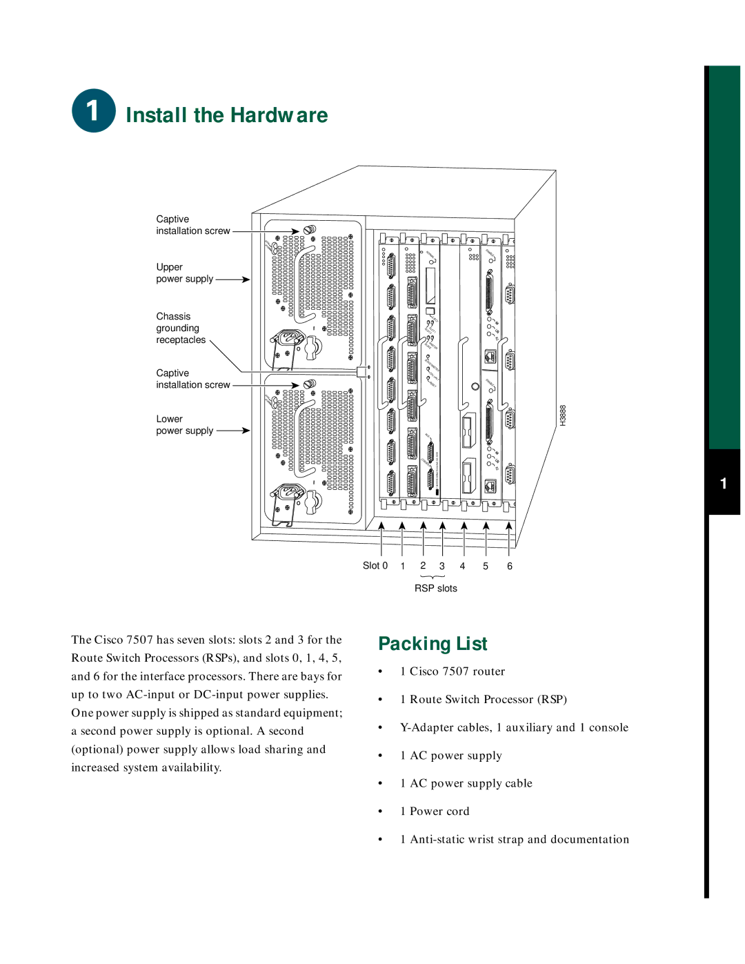 Cisco Systems 7507 quick start Install the Hardware, Packing List 