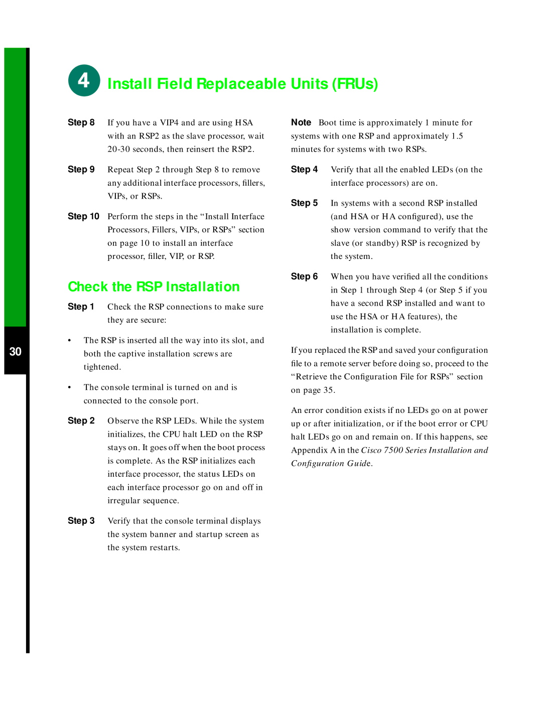 Cisco Systems 7507 quick start Check the RSP Installation 