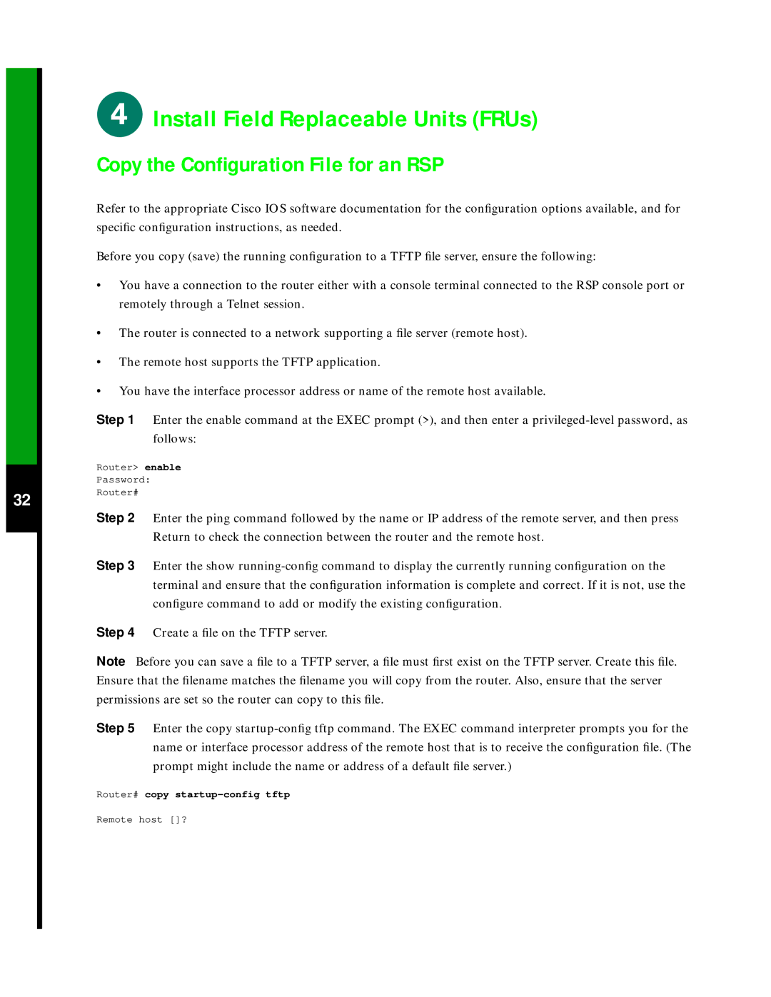 Cisco Systems 7507 quick start Copy the Conﬁguration File for an RSP 