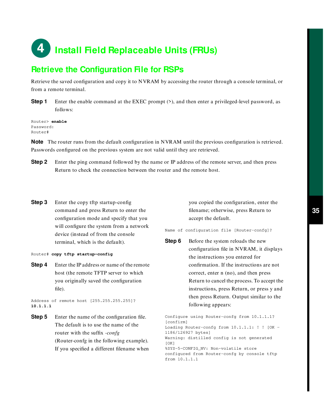 Cisco Systems 7507 quick start Retrieve the Conﬁguration File for RSPs 