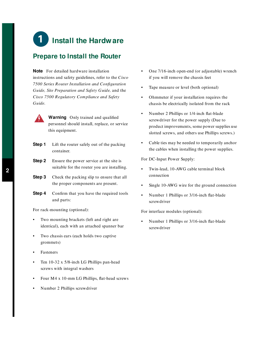 Cisco Systems 7507 quick start Prepare to Install the Router, For rack-mounting optional 