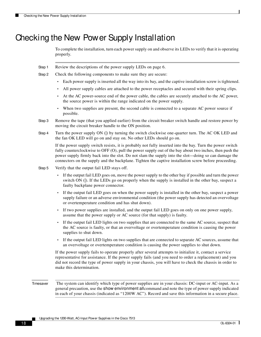 Cisco Systems 7513 manual Checking the New Power Supply Installation 