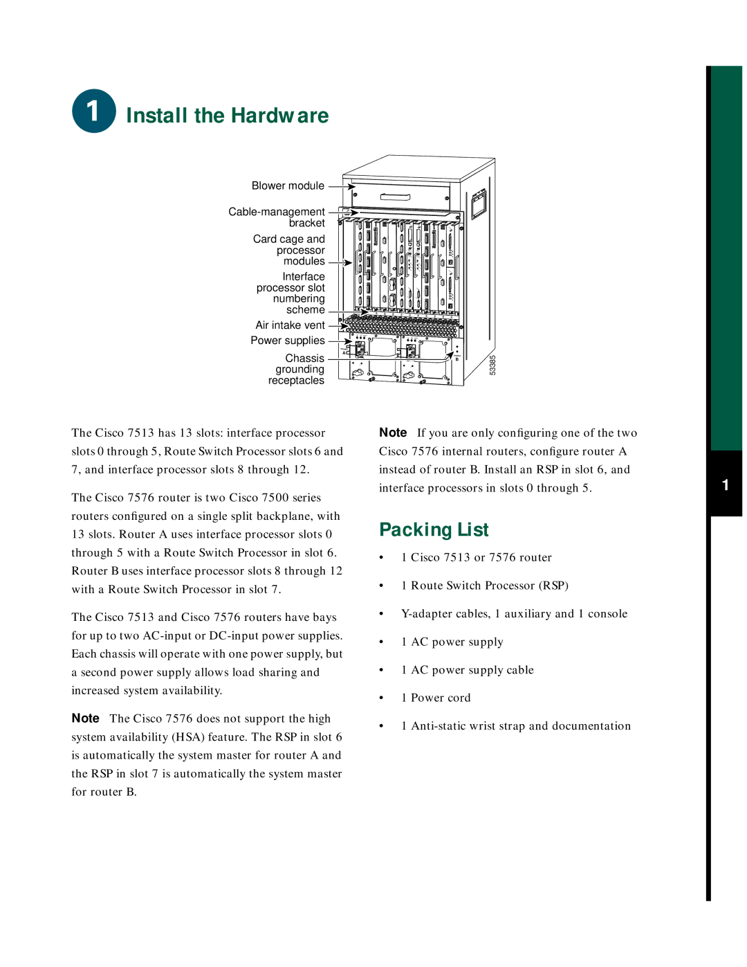 Cisco Systems 7576 quick start Install the Hardware, Packing List 