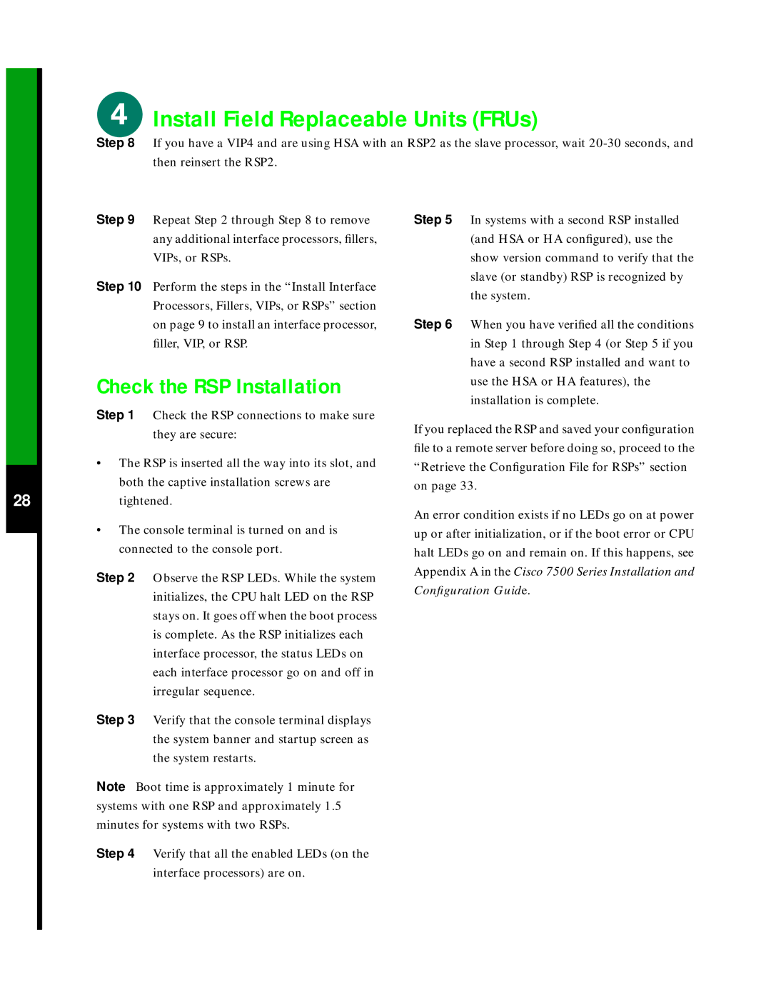 Cisco Systems 7576 quick start Check the RSP Installation 