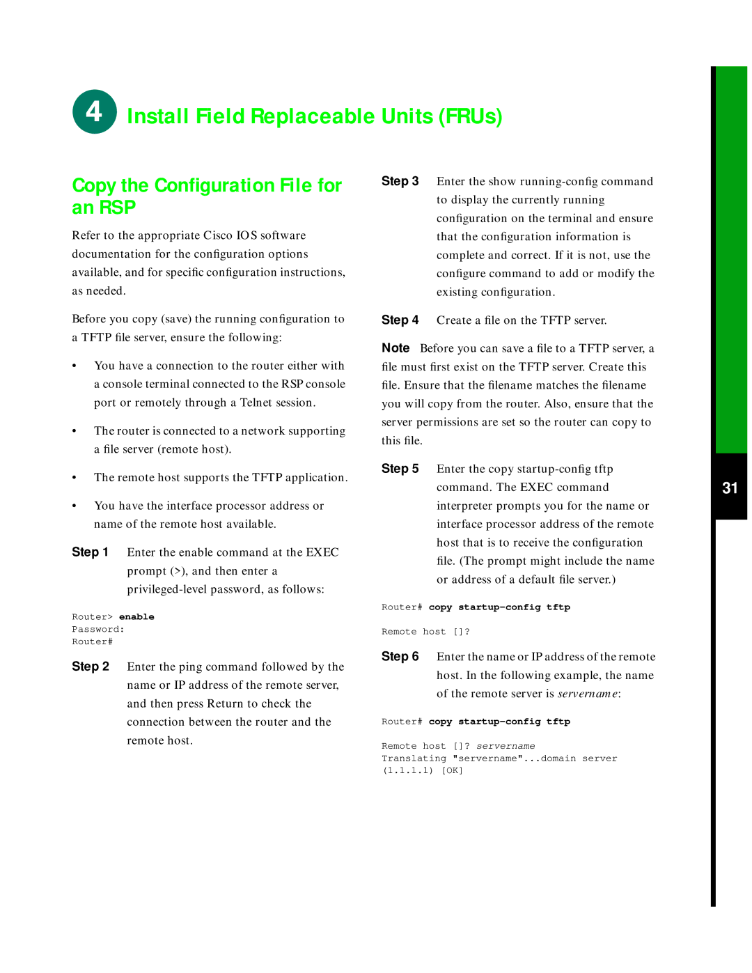 Cisco Systems 7576 quick start Copy the Conﬁguration File for an RSP 