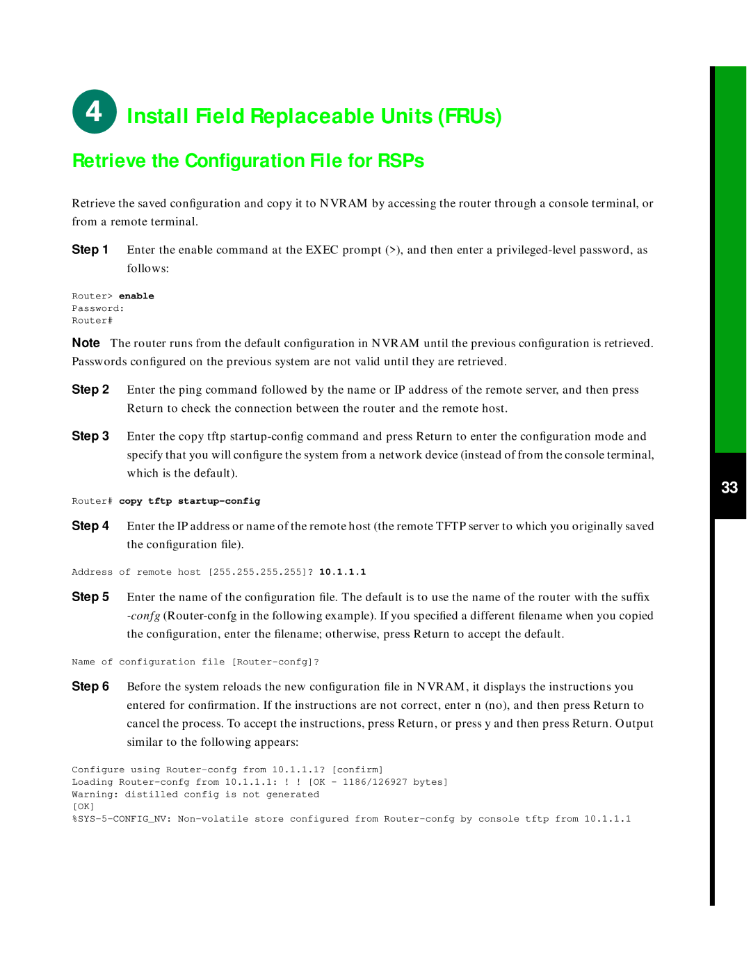 Cisco Systems 7576 quick start Retrieve the Conﬁguration File for RSPs 