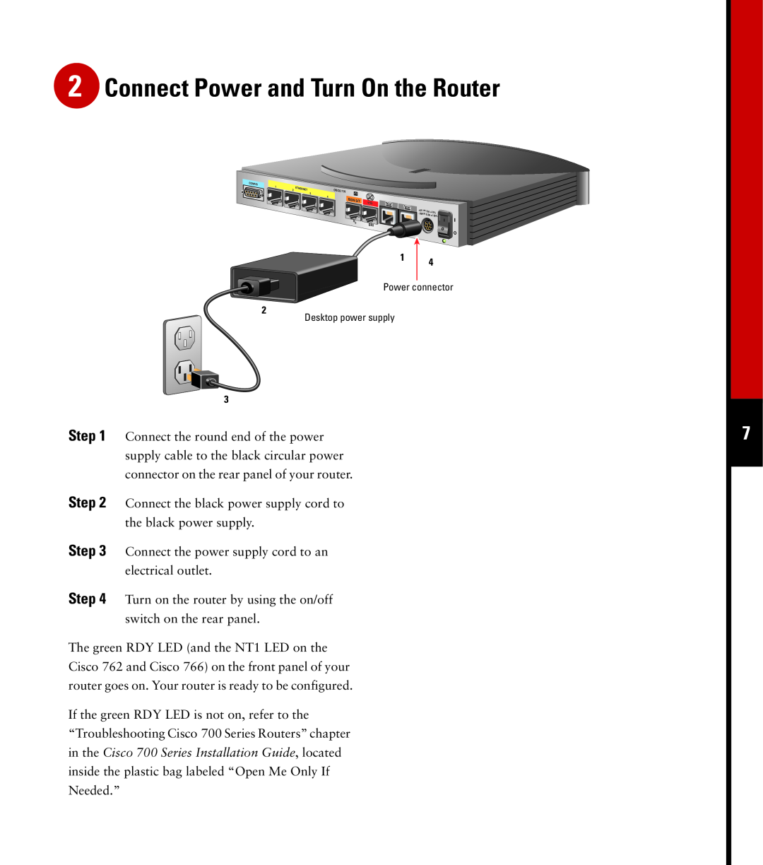 Cisco Systems 760 quick start Connect Power and Turn On the Router 