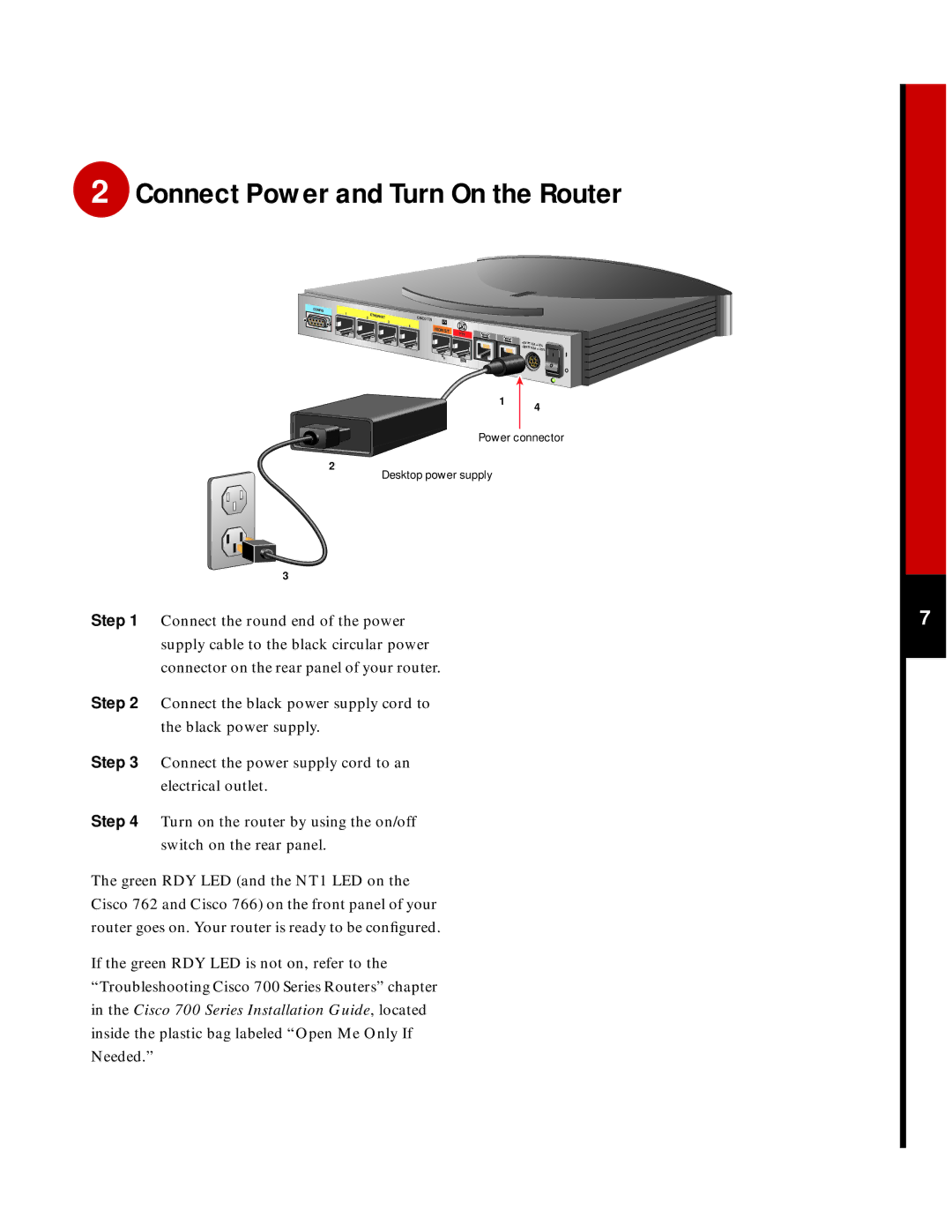 Cisco Systems 760 quick start Connect Power and Turn On the Router 