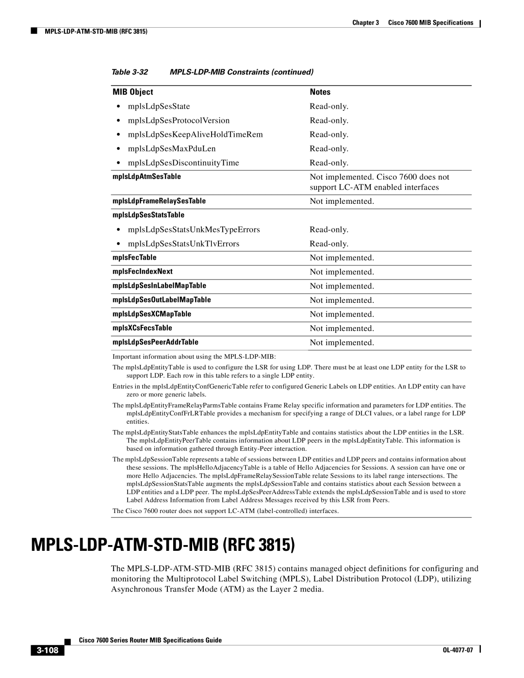 Cisco Systems 7600 MIB specifications Mpls-Ldp-Atm-Std-Mib Rfc, 108 