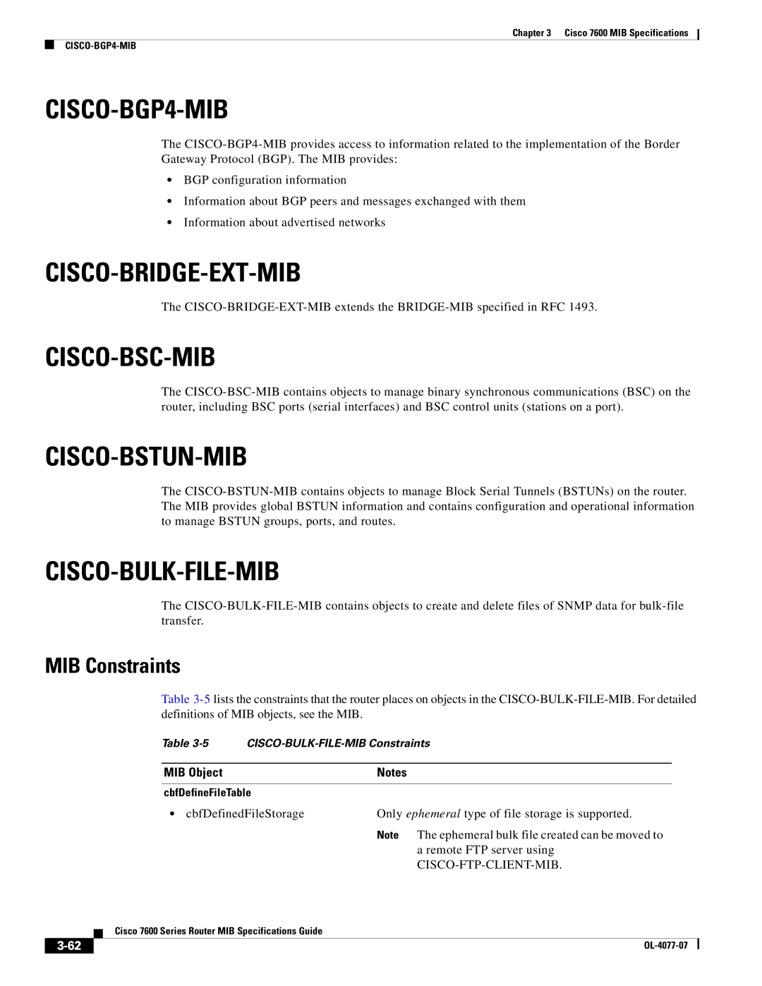 Cisco Systems 7600 MIB CISCO-BGP4-MIB, Cisco-Bridge-Ext-Mib, Cisco-Bsc-Mib, Cisco-Bstun-Mib, Cisco-Bulk-File-Mib 