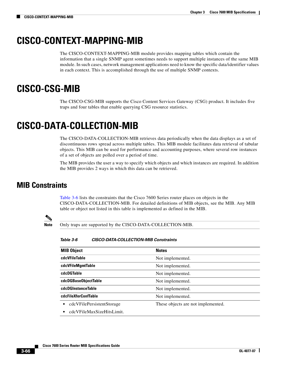 Cisco Systems 7600 MIB specifications Cisco-Context-Mapping-Mib, Cisco-Csg-Mib, Cisco-Data-Collection-Mib 