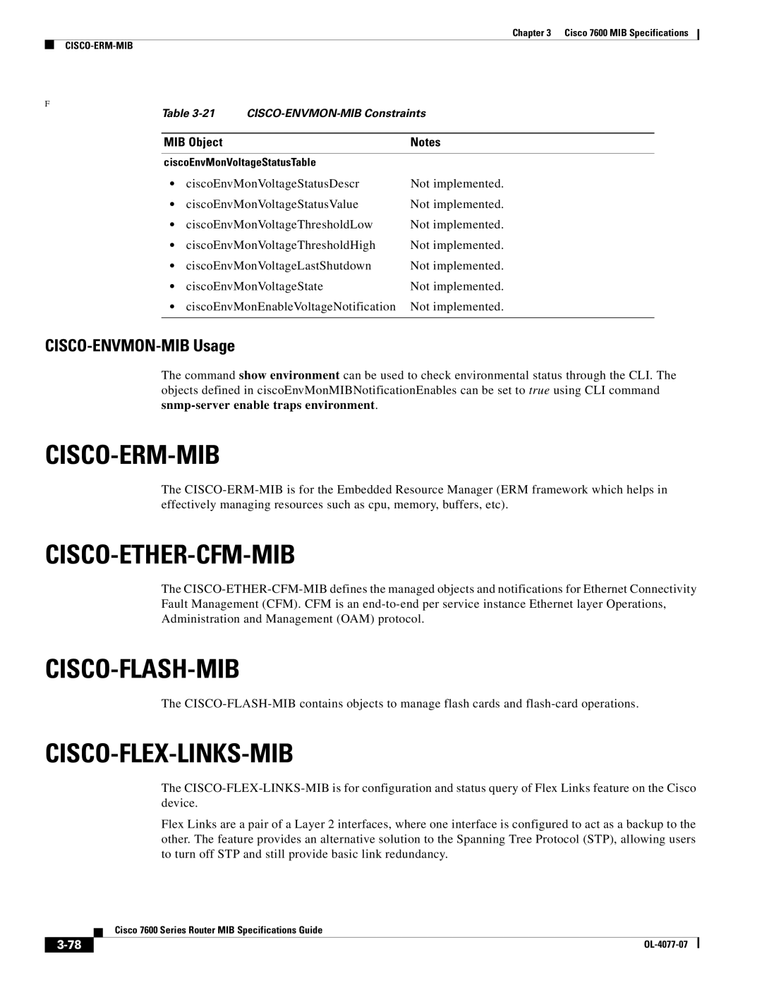 Cisco Systems 7600 MIB specifications Cisco-Erm-Mib, Cisco-Ether-Cfm-Mib, Cisco-Flash-Mib, Cisco-Flex-Links-Mib 