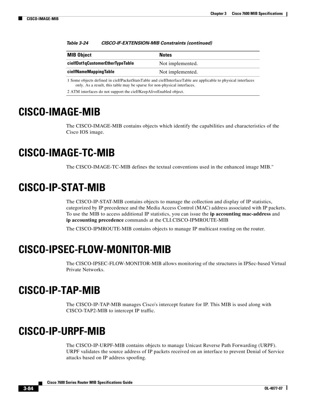 Cisco Systems 7600 MIB specifications Cisco-Image-Mib, Cisco-Image-Tc-Mib, Cisco-Ip-Stat-Mib, Cisco-Ipsec-Flow-Monitor-Mib 