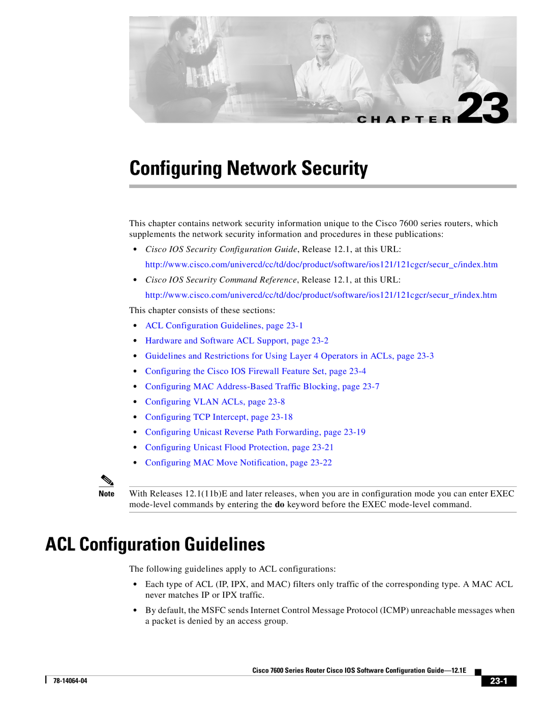 Cisco Systems 7600 SERIES manual ACL Configuration Guidelines, This chapter consists of these sections, 23-1 