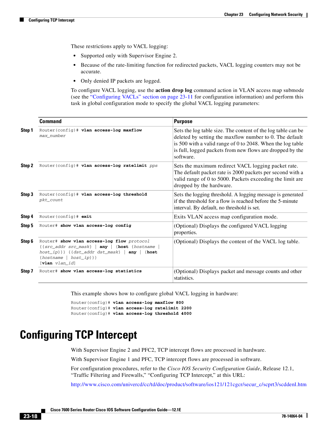 Cisco Systems 7600 SERIES manual Configuring TCP Intercept, 23-18 