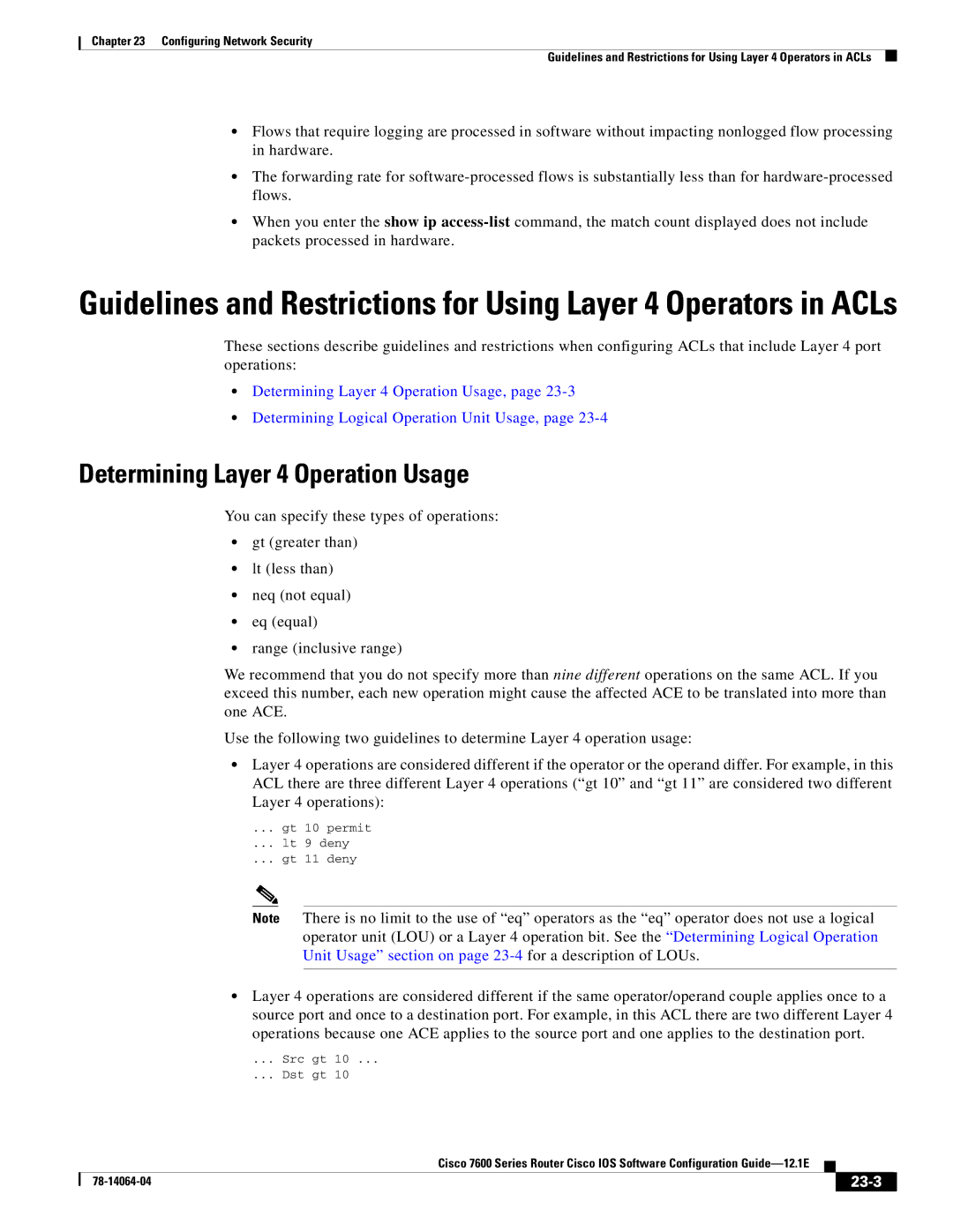 Cisco Systems 7600 SERIES manual Determining Layer 4 Operation Usage, 23-3 