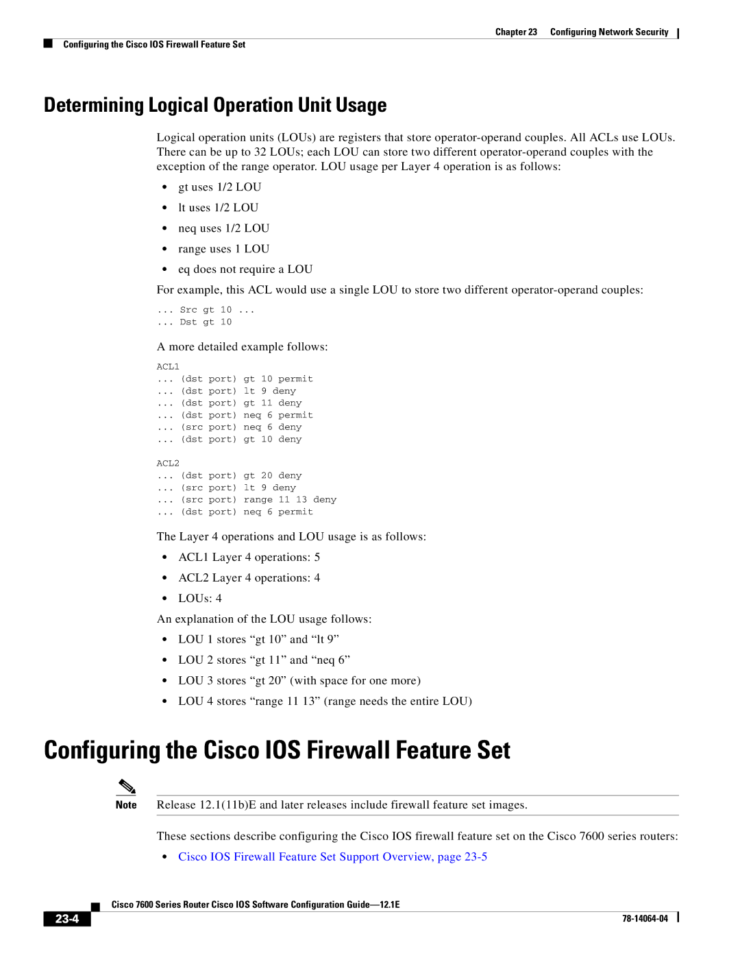 Cisco Systems 7600 SERIES Configuring the Cisco IOS Firewall Feature Set, Determining Logical Operation Unit Usage, 23-4 