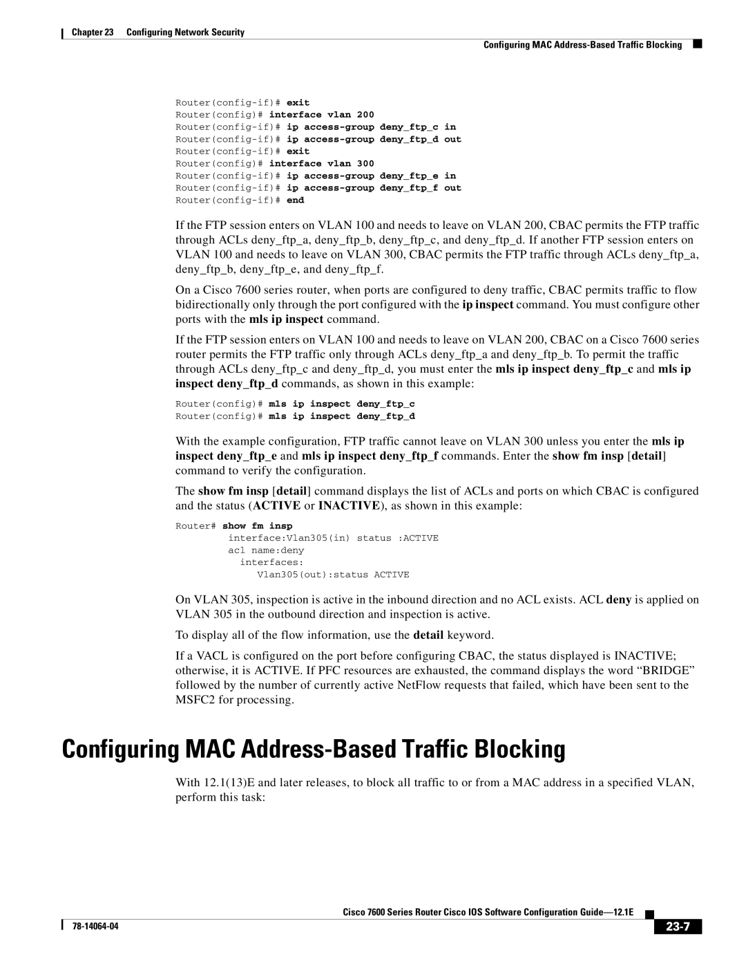 Cisco Systems 7600 SERIES manual Configuring MAC Address-Based Traffic Blocking, 23-7 