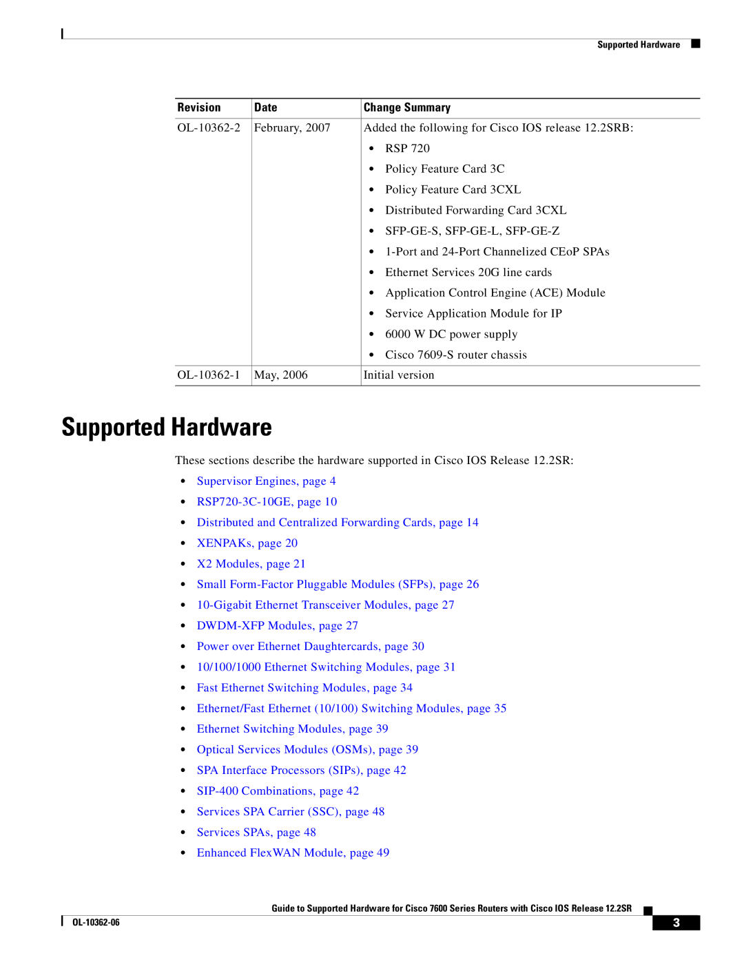 Cisco Systems 7600 SERIES manual Supported Hardware 