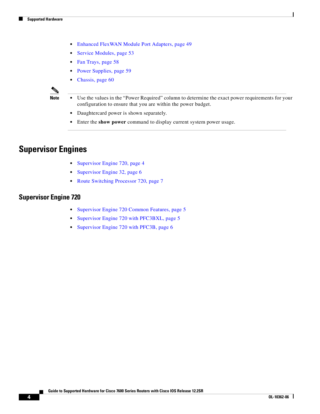 Cisco Systems 7600 SERIES manual Supervisor Engines 