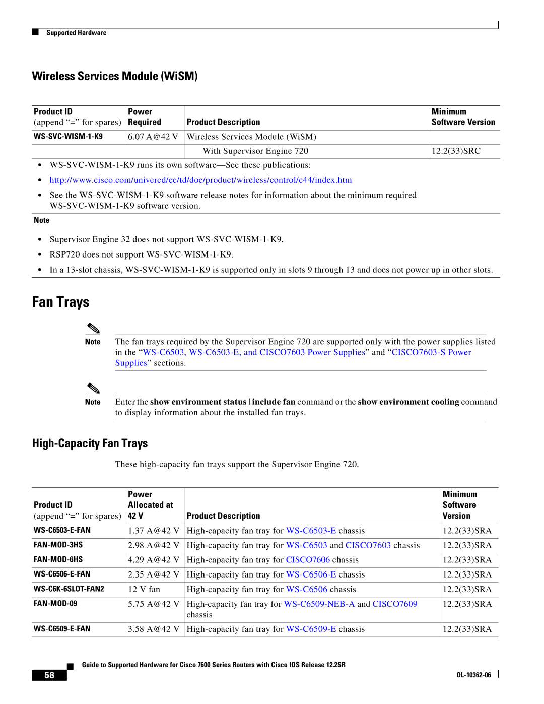 Cisco Systems 7600 SERIES manual Wireless Services Module WiSM, High-Capacity Fan Trays, Product Description Version 