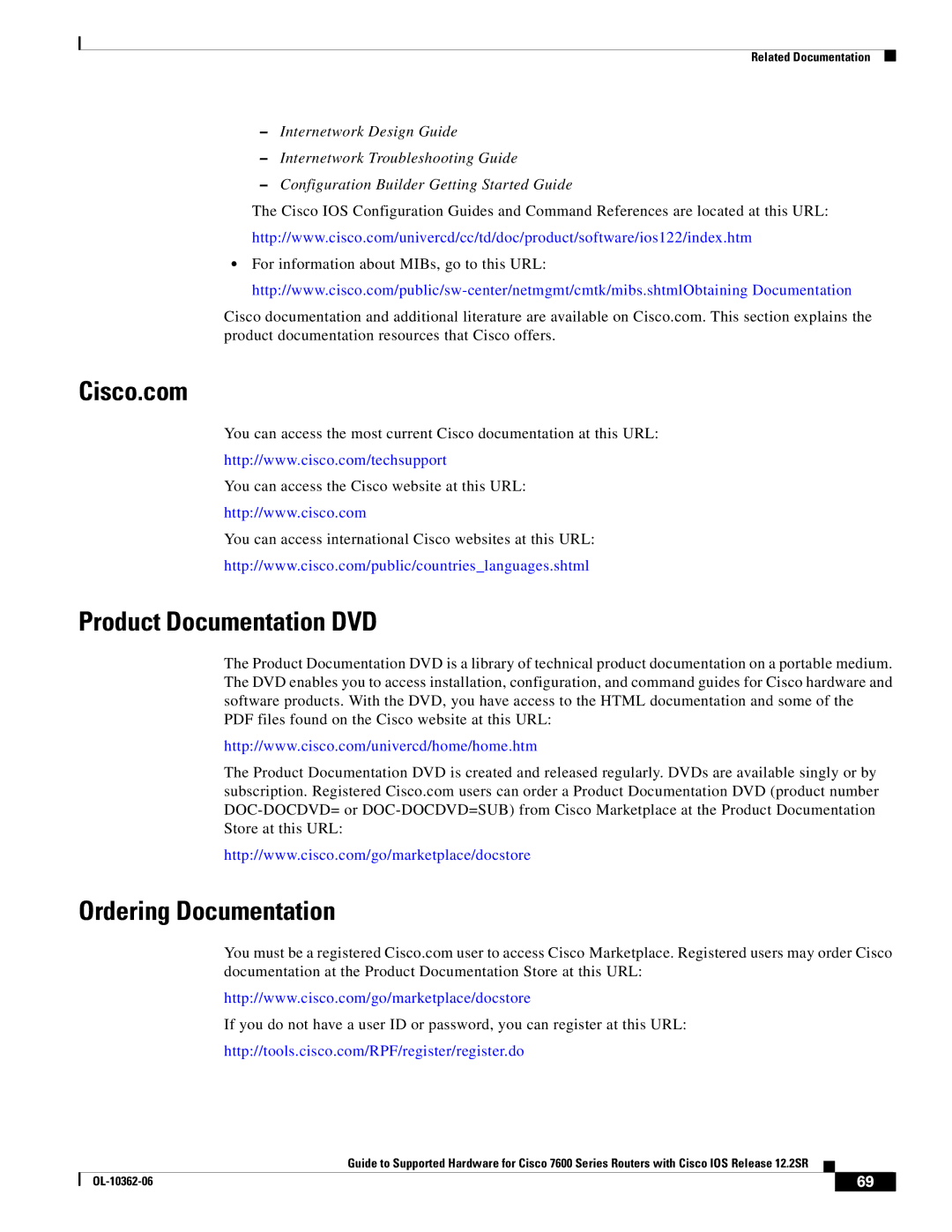 Cisco Systems 7600 SERIES manual Cisco.com, Product Documentation DVD Ordering Documentation 