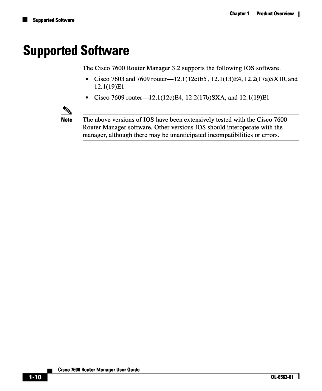 Cisco Systems 7600 manual Supported Software, 1-10 