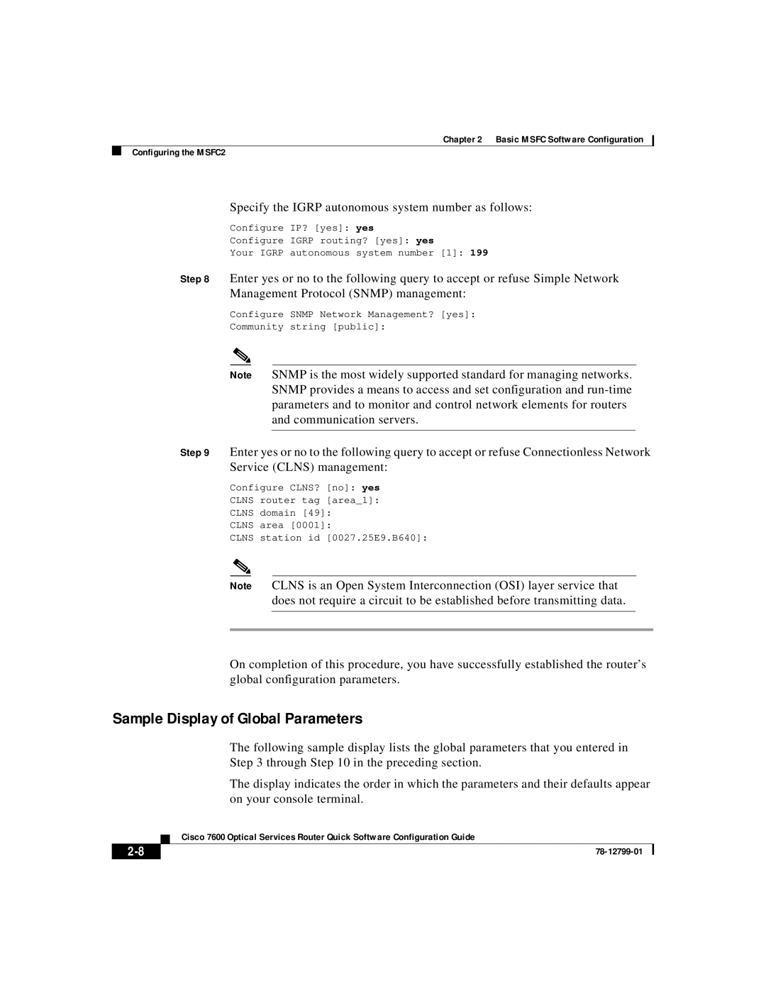 Cisco Systems 7600 manual Sample Display of Global Parameters 