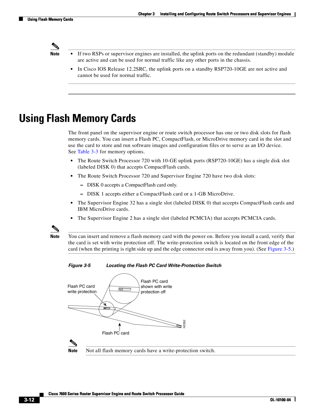 Cisco Systems 7600 manual Using Flash Memory Cards, 3-12 