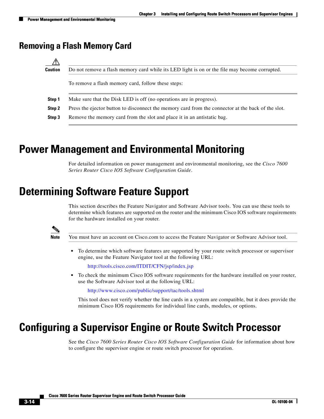 Cisco Systems 7600 manual Power Management and Environmental Monitoring, Determining Software Feature Support, 3-14 