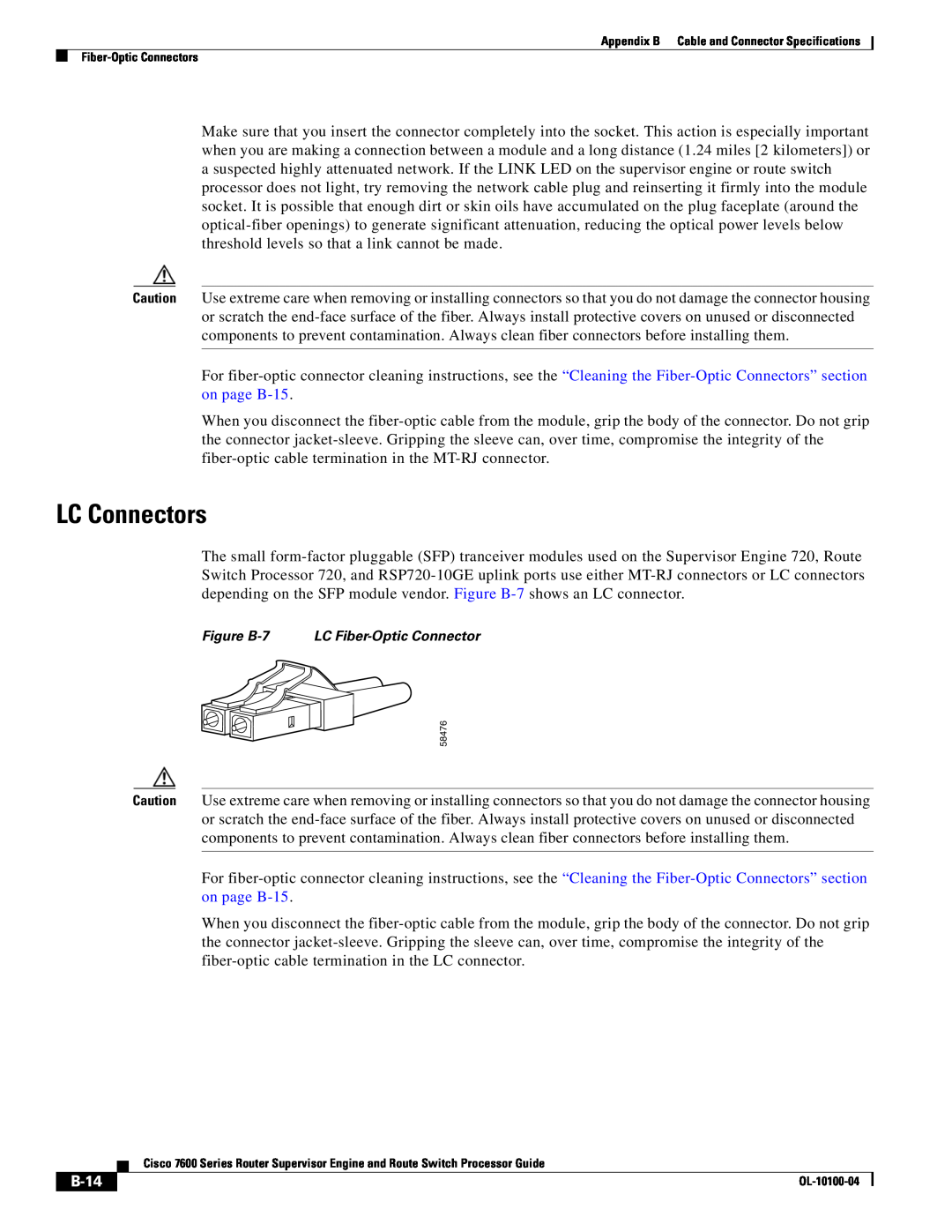 Cisco Systems 7600 manual LC Connectors, B-14 
