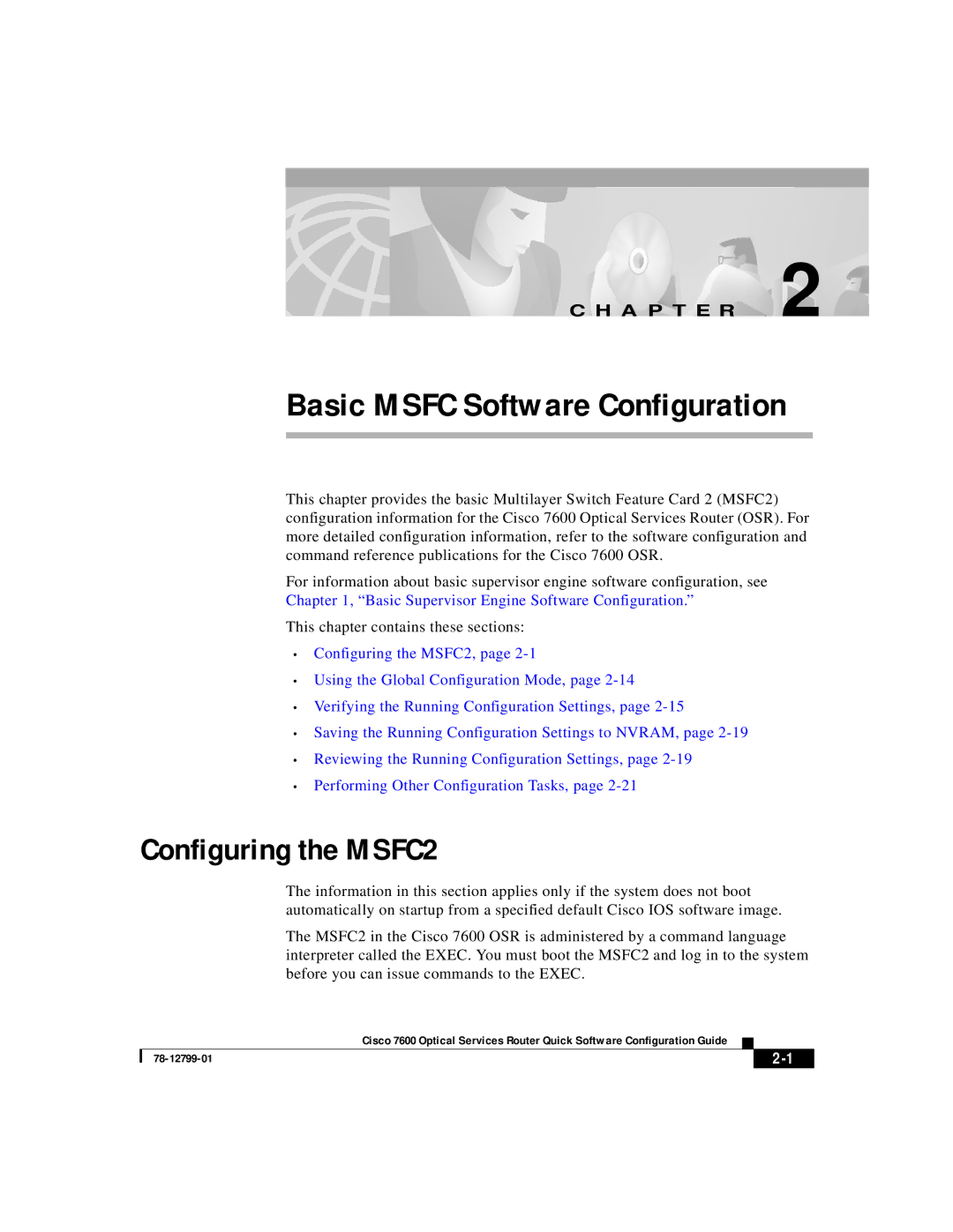 Cisco Systems 7600 manual Configuring the MSFC2, This chapter contains these sections 