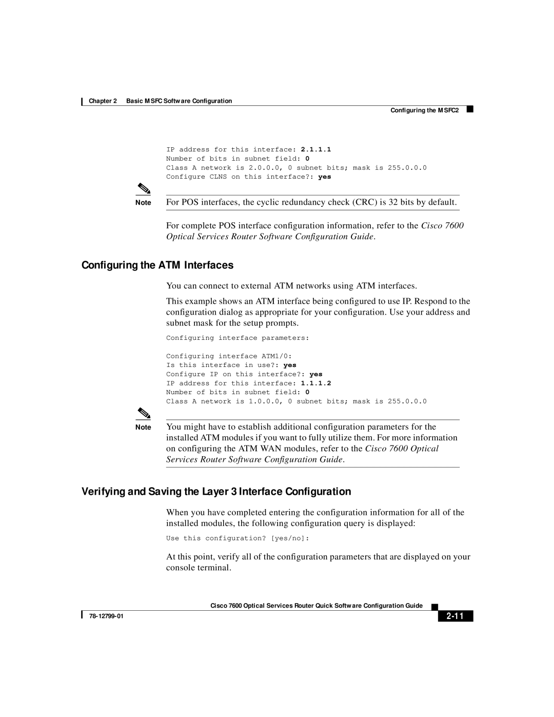 Cisco Systems 7600 manual Configuring the ATM Interfaces, Verifying and Saving the Layer 3 Interface Configuration 