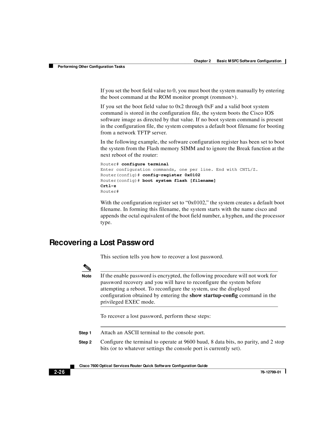 Cisco Systems 7600 Recovering a Lost Password, This section tells you how to recover a lost password, Privileged Exec mode 