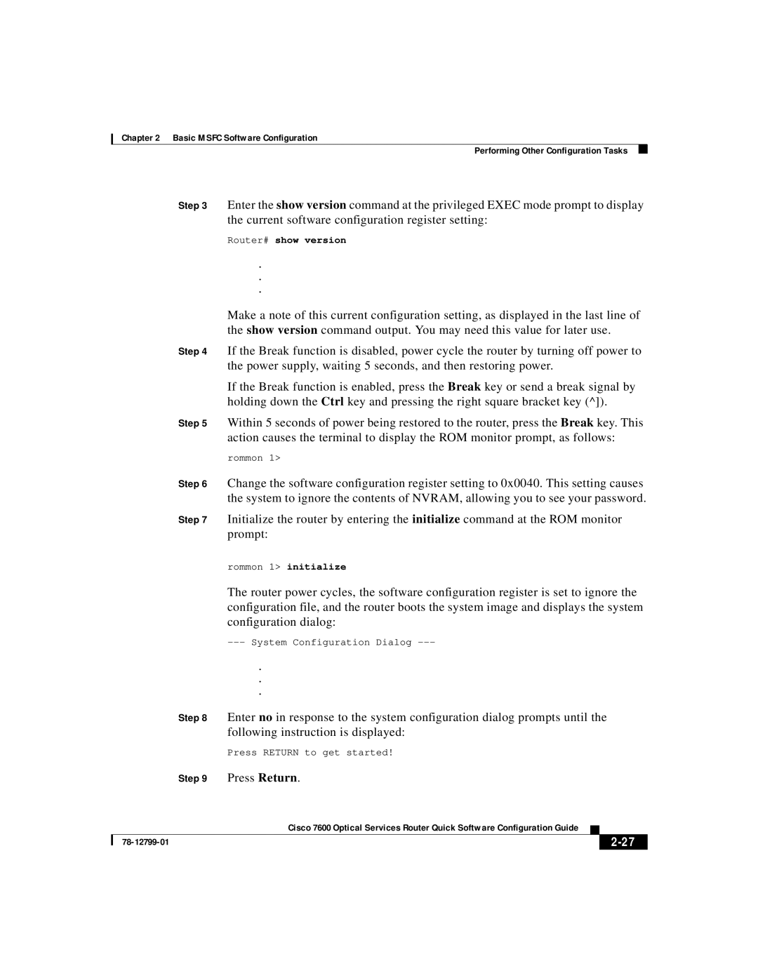 Cisco Systems 7600 manual Press Return 