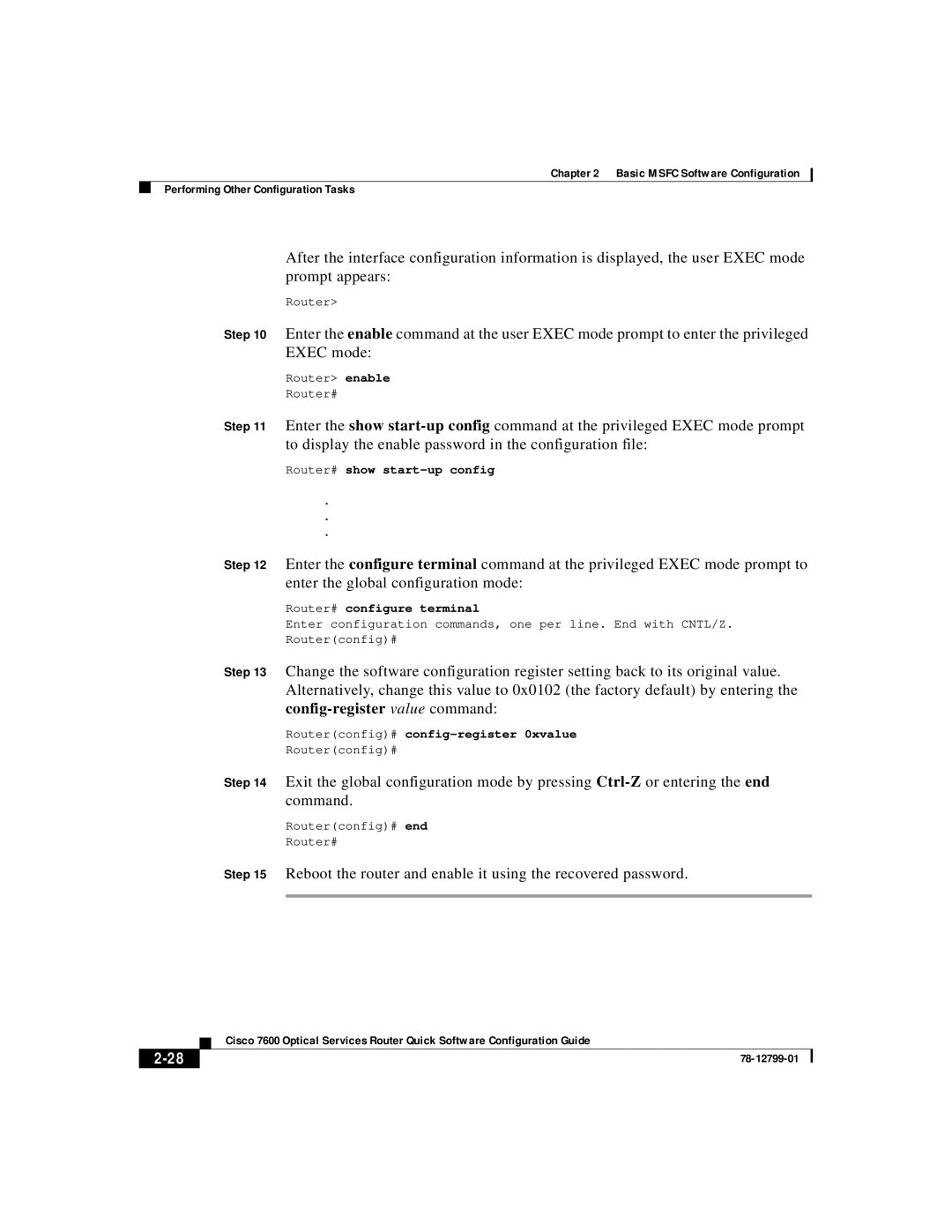 Cisco Systems 7600 manual Reboot the router and enable it using the recovered password 