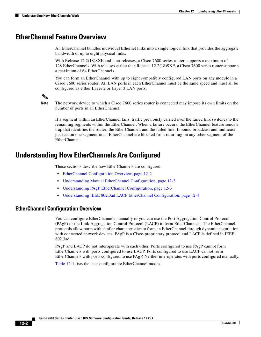 Cisco Systems 7600 manual EtherChannel Feature Overview, Understanding How EtherChannels Are Configured, 12-2 